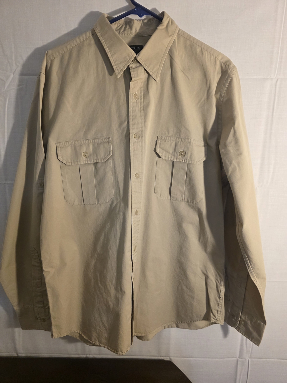 J. Crew Men's Beige Long-Sleeve Button-Down Light Weight Denim Shirt Sz L